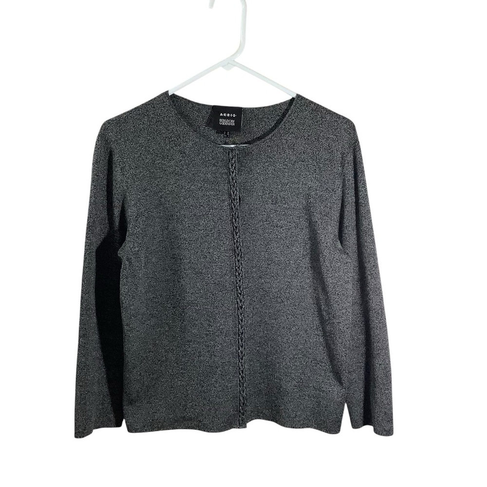 Akris x Bergdorf Mulberry Goldman Silk Blend Charcoal Knit Sweater Cardigan